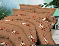 4 piece Queen Size Tan Running Horse Luxury Comforter Set